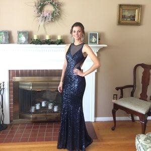 Navy Blue Sequin Prom Dress